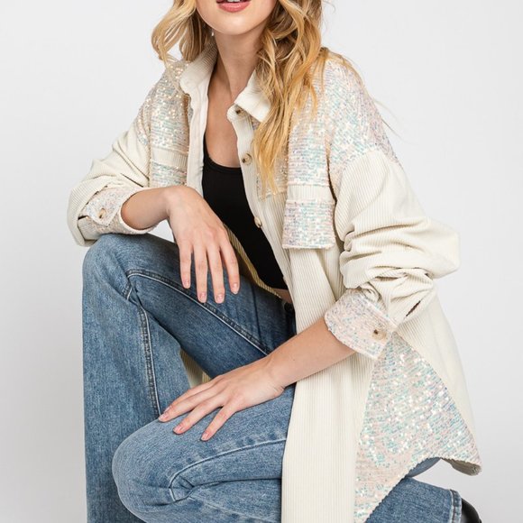 NEW SEWN and SEEN CORDUROY SEQUIN SHIRT SHACKET (2-colors) SM-LG HOLIDAY party - Picture 11 of 11